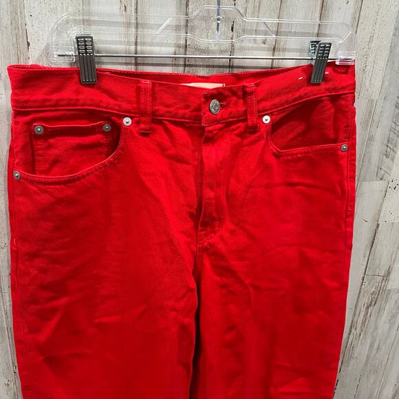 Madewell Bright Cherry Red Low-Slung Baggy Jeans Womens Size 27 NS909 Relaxed - Picture 3 of 11